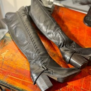 Black (real) leather over the knee boots;excellent condition/clunky heel